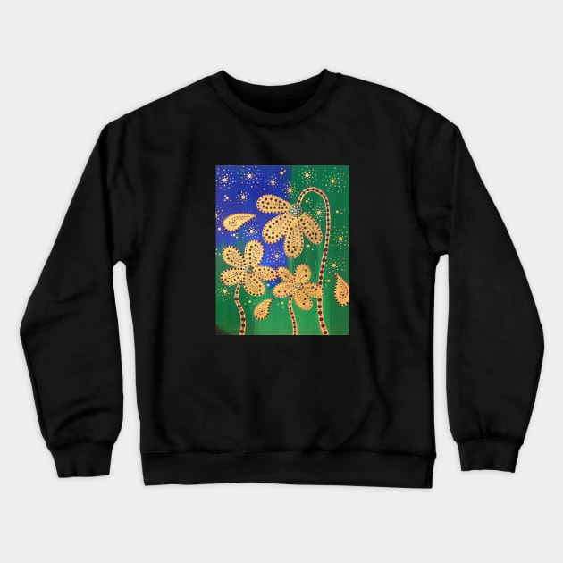 Gold Flowers Crewneck Sweatshirt by Laughing Cat Designs
